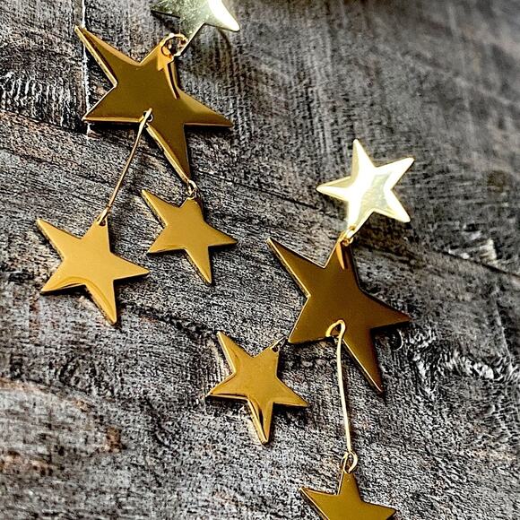 NEW Gold Falling Stars Dangle Earrings - Picture 7 of 9